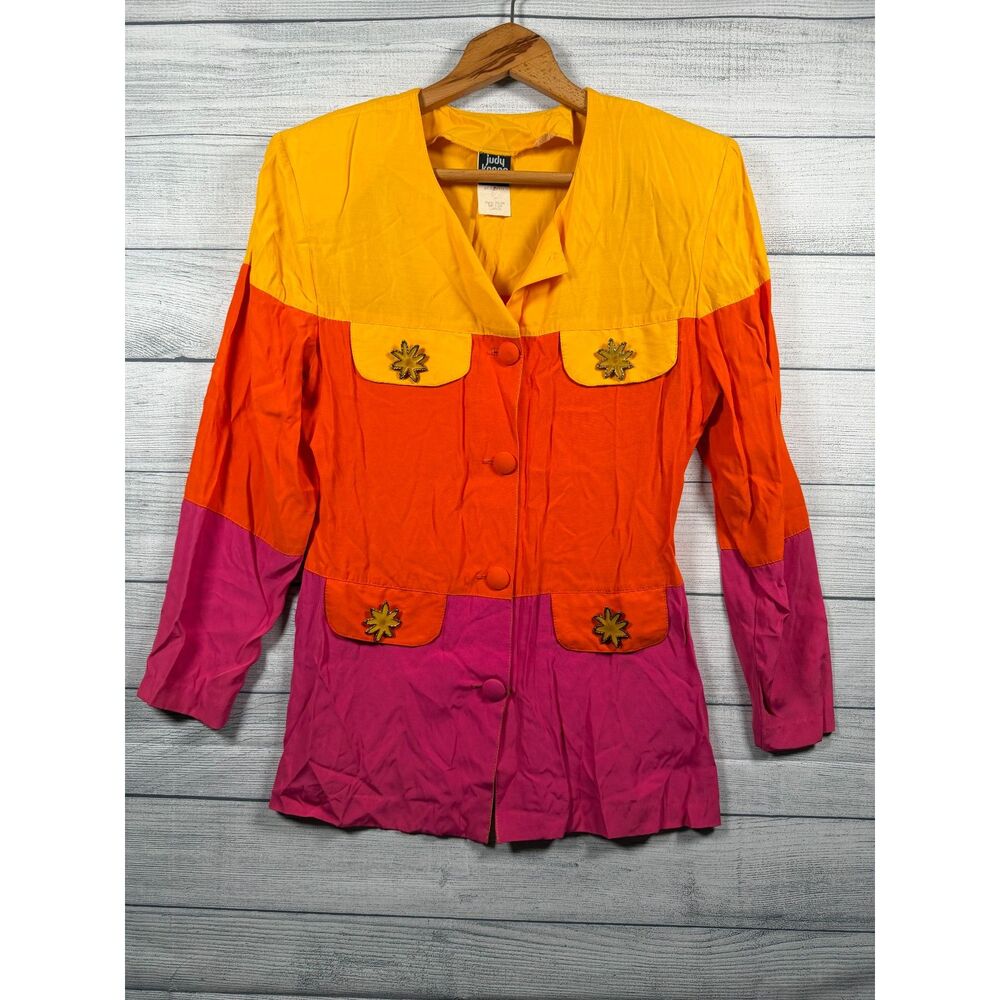 Judy Knapp California Shirt Womens L Colorblock Embellished Vintage #1368